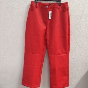 NastyGal Red Faux Leather Trouser Straight Leg Pants